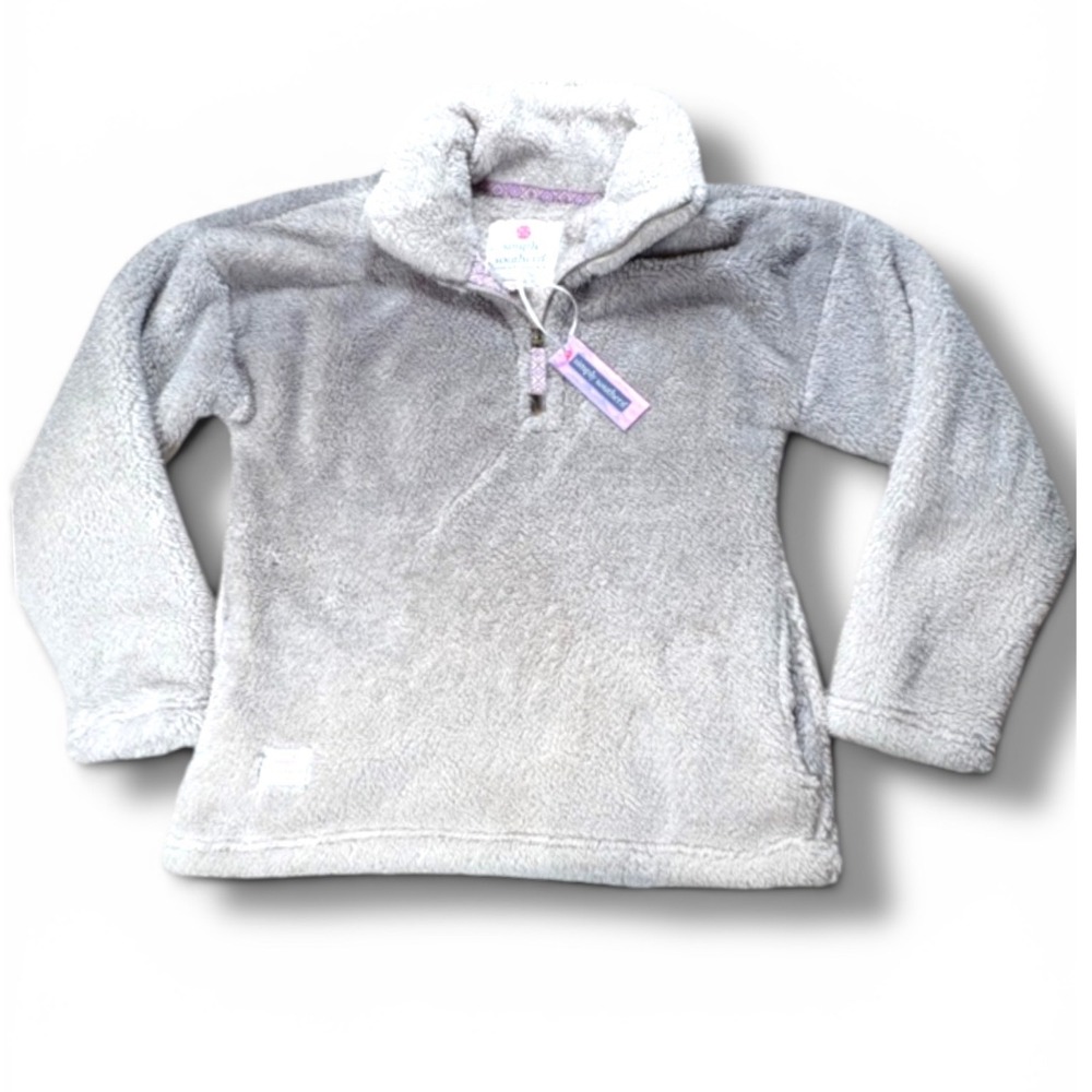 Simply Southern Womens Grey Sherpa Fleece Quarter Zip Pullover Sweater Small NEW